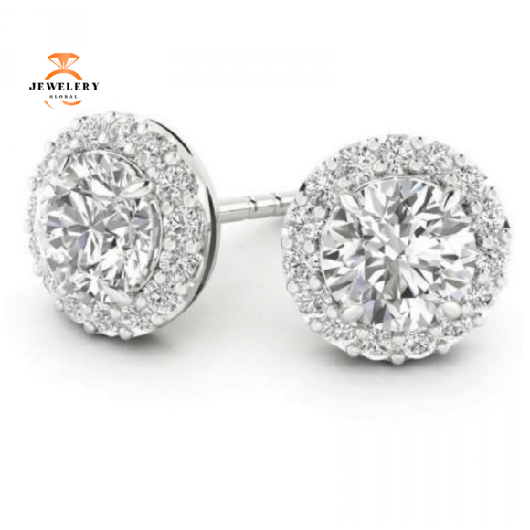 14KT WHITE GOLD 1/4 CTW ROUND DIAMOND HALO EARRINGS