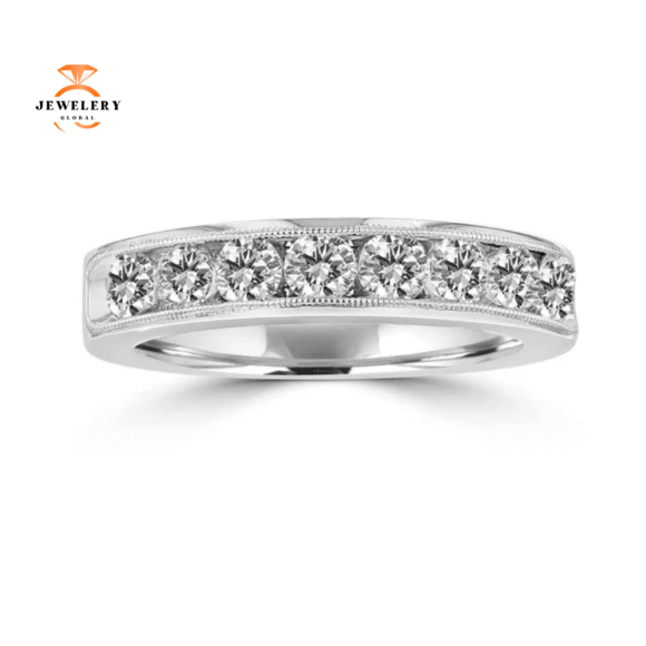 14KT White Gold 1.00 CTW Round Diamond Channel Set Milgrain Band