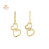 14KT YELLOW GOLD DOUBLE HEART DROP EARRINGS