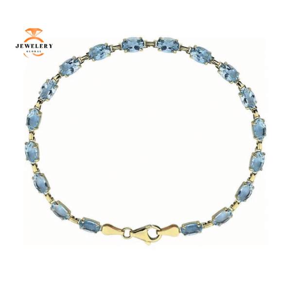 14KT YELLOW GOLD SKY BLUE TOPAZ BRACELET - 7.25"