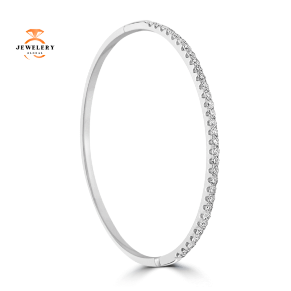 18KT WHITE GOLD 1.40 CTW DIAMOND OVAL BANGLE BRACELET - Image 2