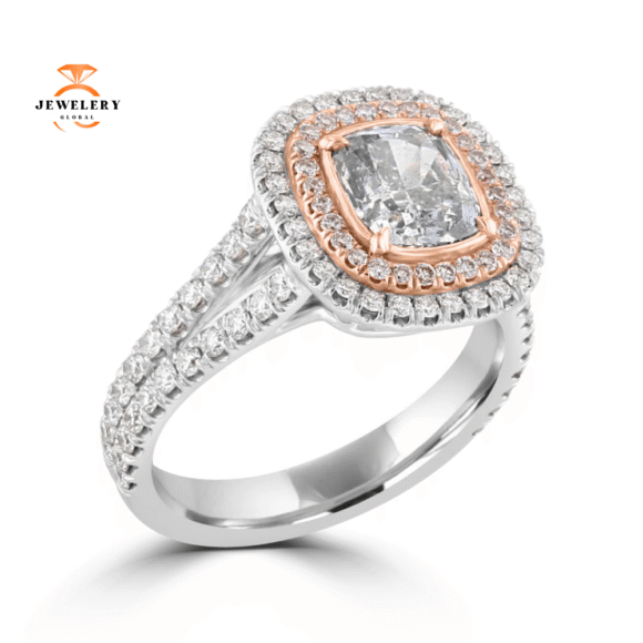 18KT WHITE GOLD 2.43 CTW GRAY, PINK, & NEAR COLORLESS DIAMOND HALO RING - Image 2