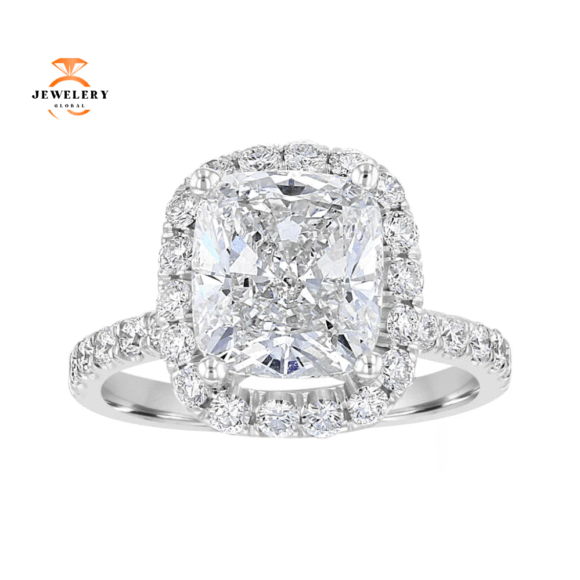 18KT White Gold 4.99 CTW Diamond Cushion Halo Ring