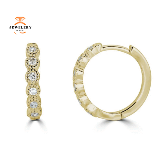EMILIQUE 14KT GOLD 0.12 CTW DIAMOND BEZEL HUGGIE HOOP EARRINGS