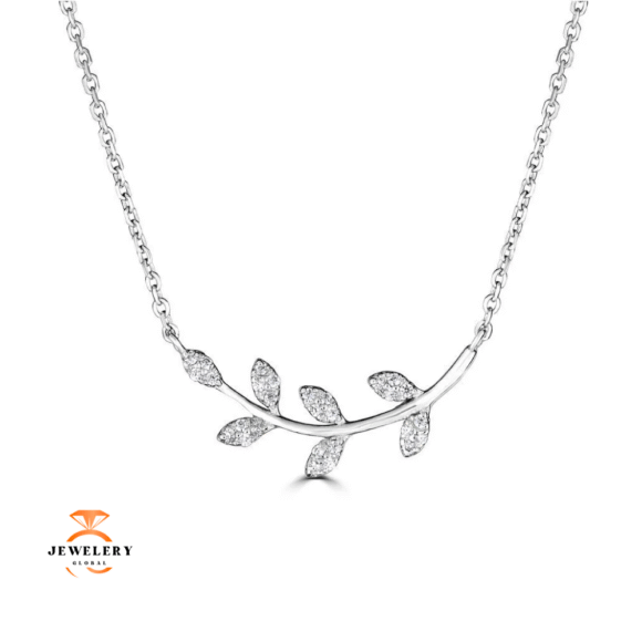 EMILIQUE 4KT GOLD .08 CTW DIAMOND LEAF NECKLACE - Image 2