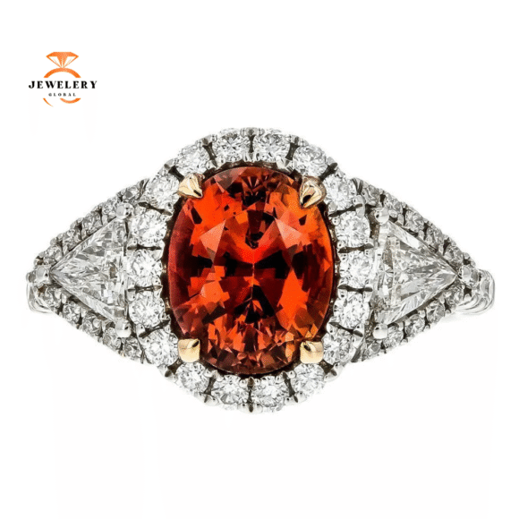 JULEVE 2.49 CT REDDISH ORANGE SAPPHIRE & .91 CTW DIAMOND RING