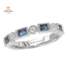 14KT WHITE GOLD 1/2 CTW SAPPHIRE & 1/10 CTW DIAMOND MILGRAIN BAND