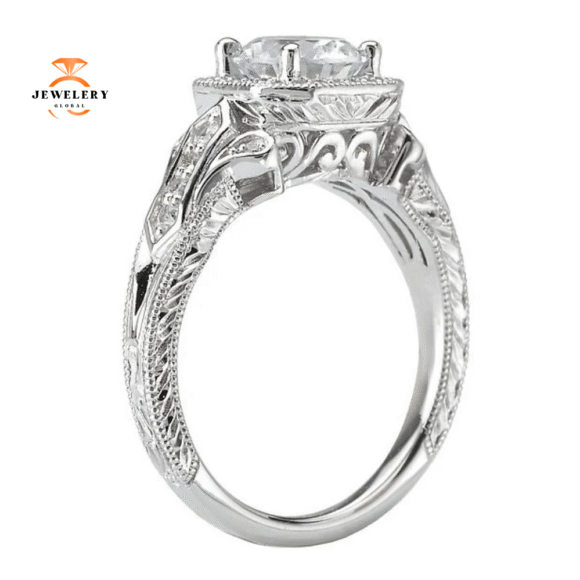 14KT WHITE GOLD 1/5 CTW DIAMOND HALO SETTING FOR 1 CT ROUND - Image 3