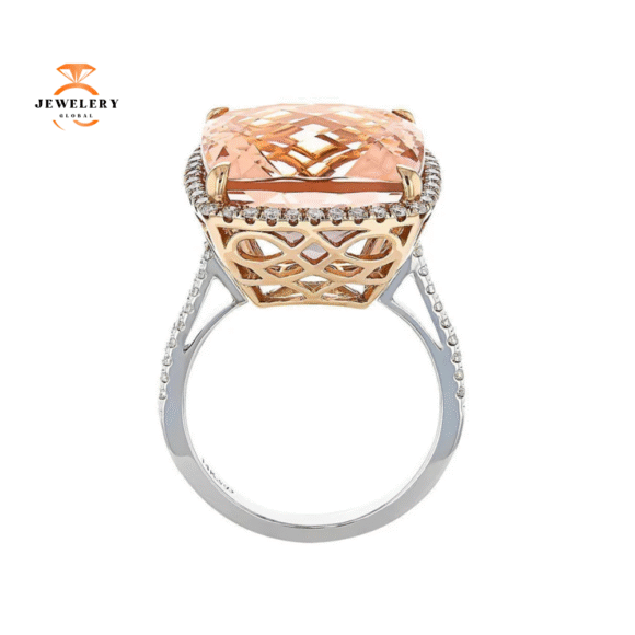 14KT WHITE GOLD 14.28 CT MORGANITE & 0.42 CTW DIAMOND HALO RING - Image 3