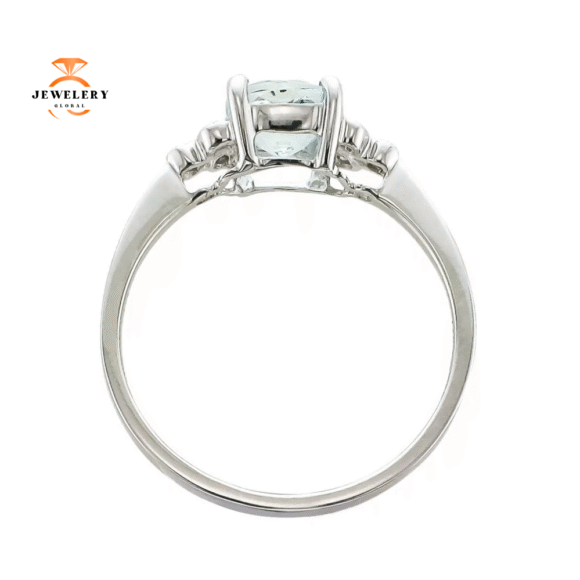 14KT WHITE GOLD 6x6MM AQUAMARINE & .04 CTW DIAMOND RING - Image 2