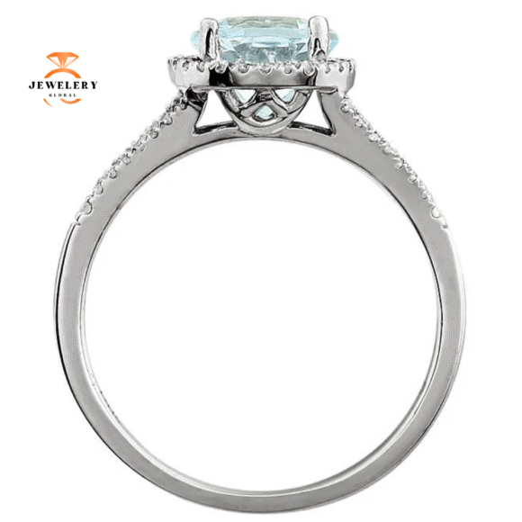 14KT WHITE GOLD 1.60 CT AQUAMARINE & 1/6 CTW DIAMOND HALO RING - Image 2