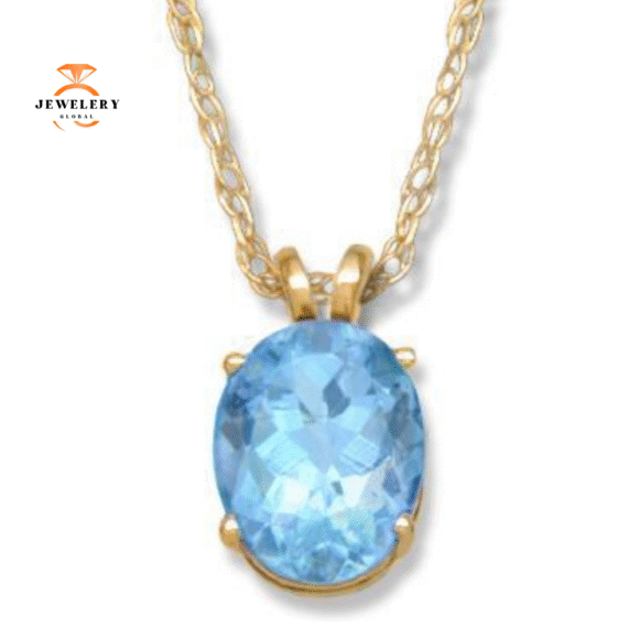 14KT YELLOW GOLD OVAL BLUE TOPAZ NECKLACE