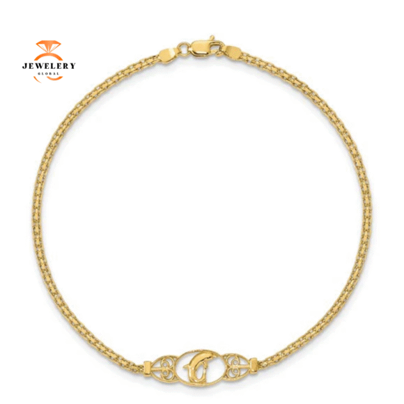 14KT YELLOW GOLD POLISHED DOLPHIN ANKLET - Image 2