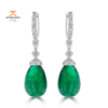 18K WHITE GOLD 34.35CT EMERALD & 2.02CT DIAMOND DANGLE LEVERBACK EARRINGS