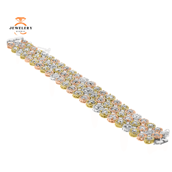 18KT TRI-COLOR GOLD 35.15CTW DIAMOND HALO BRACELET - Image 2