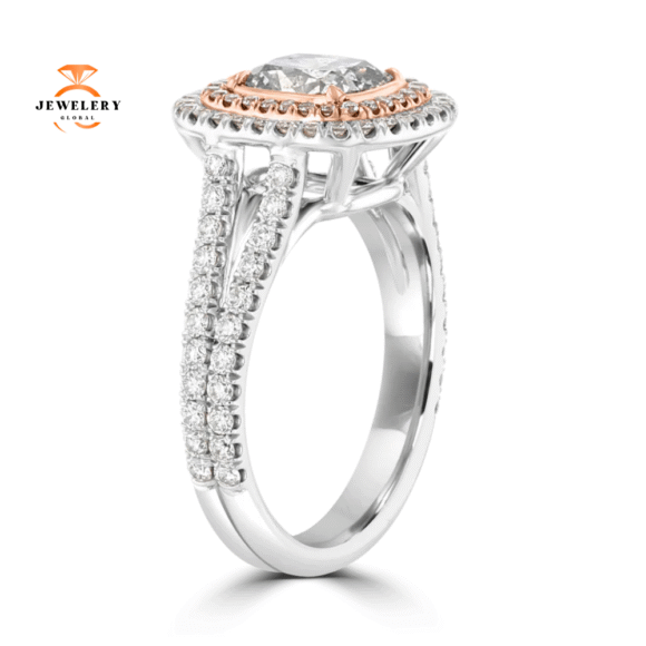 18KT WHITE GOLD 2.43 CTW GRAY, PINK, & NEAR COLORLESS DIAMOND HALO RING - Image 3