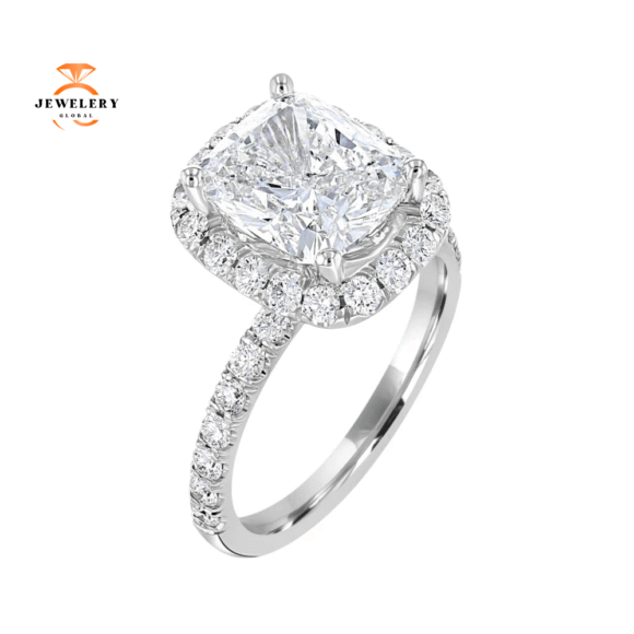 18KT White Gold 4.99 CTW Diamond Cushion Halo Ring - Image 3