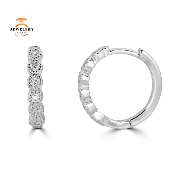 EMILIQUE 14KT GOLD 0.12 CTW DIAMOND BEZEL HUGGIE HOOP EARRINGS - Image 2