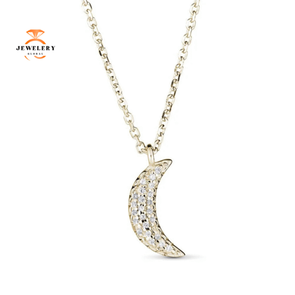 EMILIQUE 14KT GOLD 1/20 CTW DIAMOND CRESCENT MOON NECKLACE