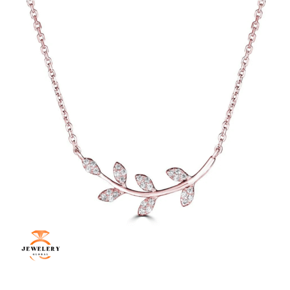 EMILIQUE 4KT GOLD .08 CTW DIAMOND LEAF NECKLACE - Image 3