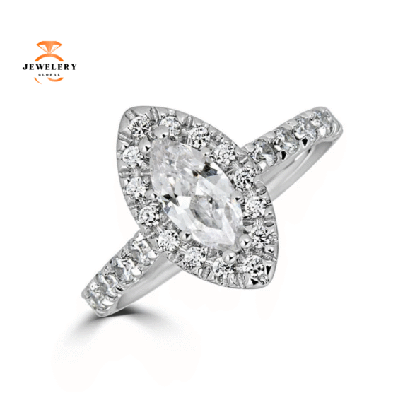JULEVE 14KT GOLD 1.00 CTW DIAMOND MARQUISE HALO RING
