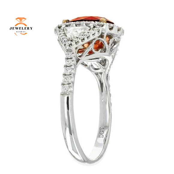 JULEVE 2.49 CT REDDISH ORANGE SAPPHIRE & .91 CTW DIAMOND RING - Image 2