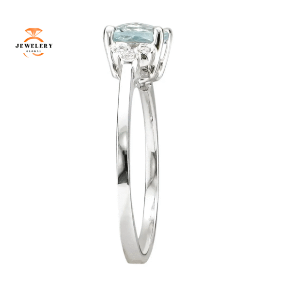 14KT WHITE GOLD 6x6MM AQUAMARINE & .04 CTW DIAMOND RING - Image 3