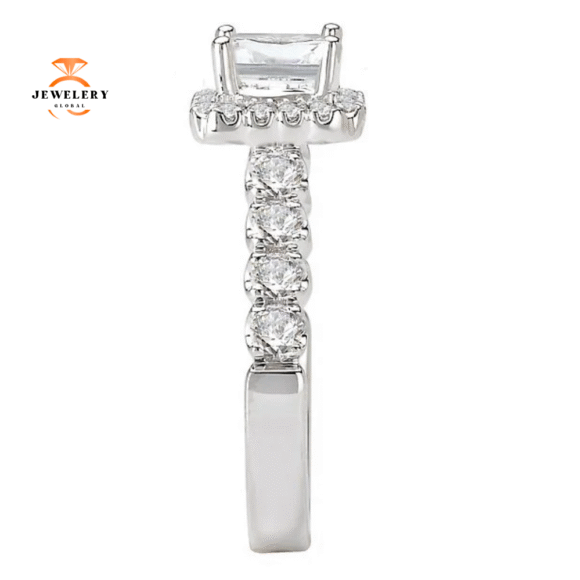 14KT WHITE GOLD 1/2 CTW DIAMOND SQUARE HALO SETTING FOR 3/4 CT PRINCESS - Image 2