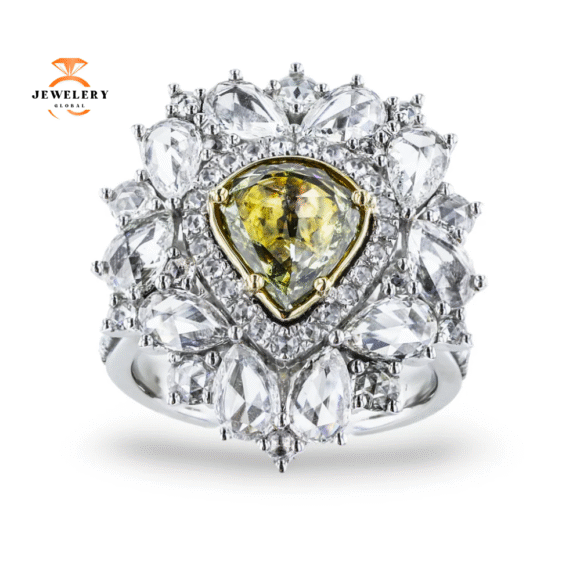 18KT WHITE GOLD 1.43CTW FANCY COLORED DIAMOND & 2.13CTW DIAMOND RING