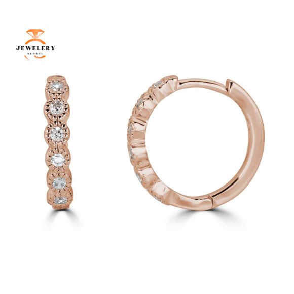 EMILIQUE 14KT GOLD 0.12 CTW DIAMOND BEZEL HUGGIE HOOP EARRINGS - Image 3