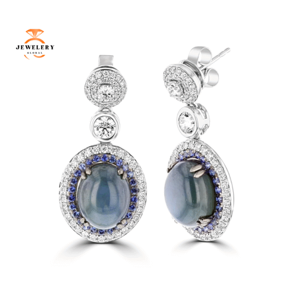 JULEVE 13.96CT SAPPHIRE & DIAMOND HALO EARRINGS