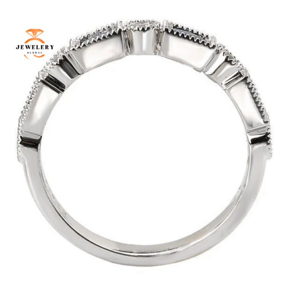 14KT WHITE GOLD 1/2 CTW SAPPHIRE & 1/10 CTW DIAMOND MILGRAIN BAND - Image 3