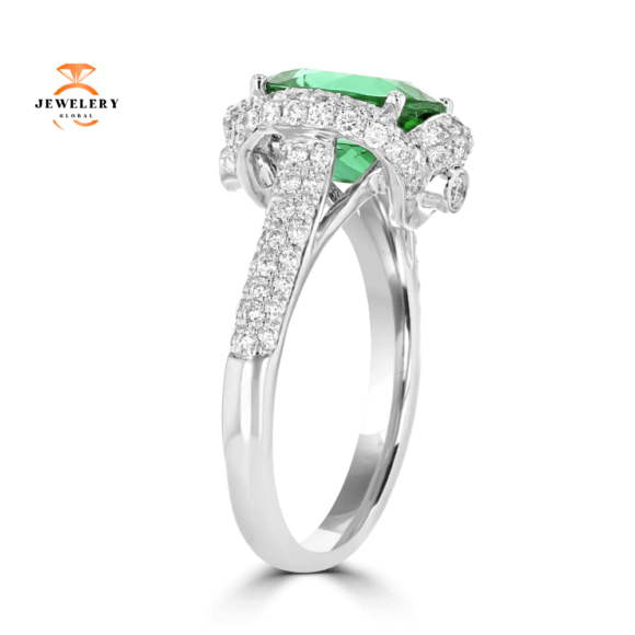 JULEVE 18KT WHITE GOLD 3.56 CT TOURMALINE & 0.85 CTW DIAMOND HALO RING - Image 2