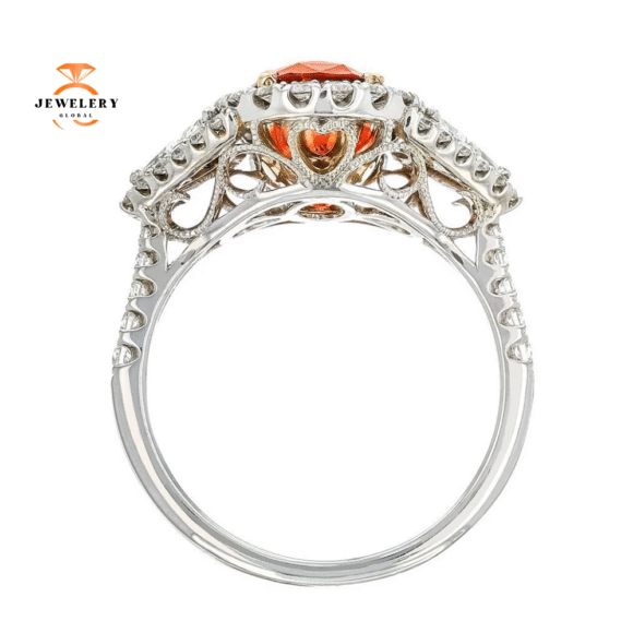 JULEVE 2.49 CT REDDISH ORANGE SAPPHIRE & .91 CTW DIAMOND RING - Image 3