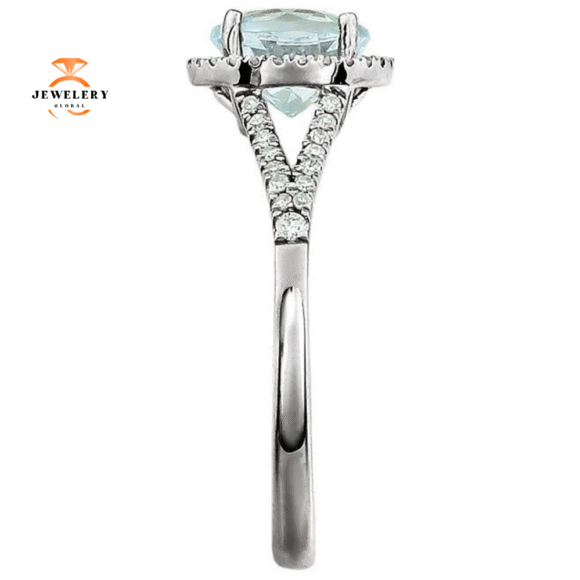 14KT WHITE GOLD 1.60 CT AQUAMARINE & 1/6 CTW DIAMOND HALO RING - Image 3