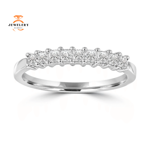 14KT White Gold 3/8 CTW Princess Cut Diamond Prong Set Band
