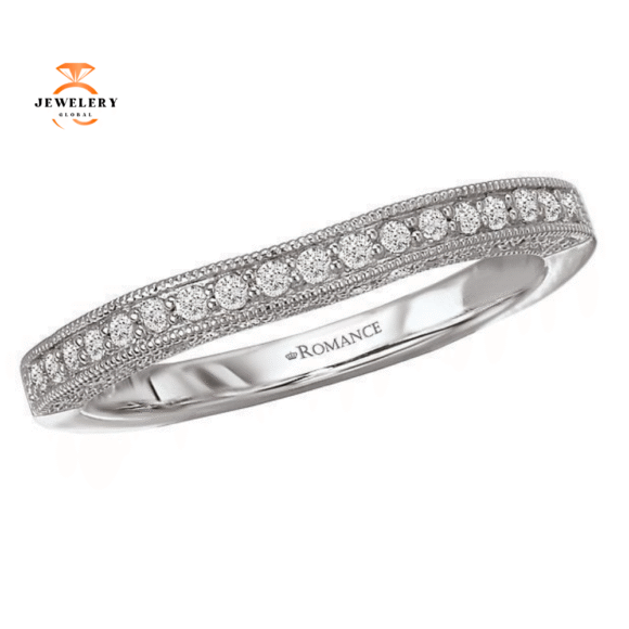 14KT WHITE GOLD 1/4 CTW DIAMOND CURVED MILGRAIN BAND