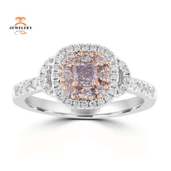 18KT TWO-TONE GOLD .72 CTW PINK DIAMOND DOUBLE HALO RING