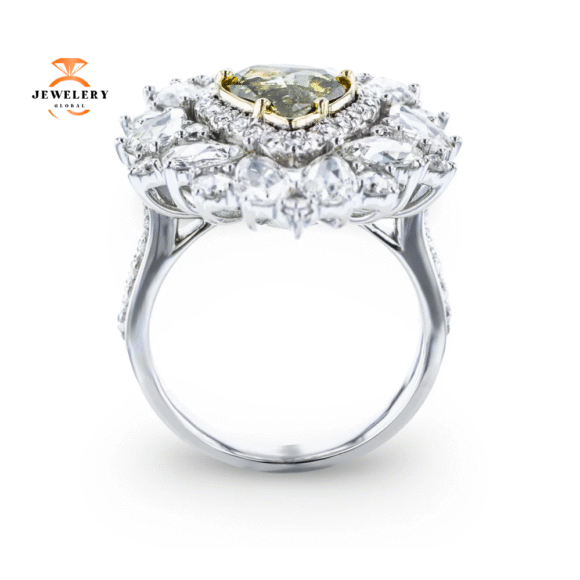 18KT WHITE GOLD 1.43CTW FANCY COLORED DIAMOND & 2.13CTW DIAMOND RING - Image 2