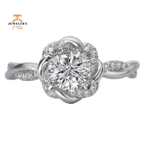 14KT WHITE GOLD 1/5 CTW DIAMOND TWISTED HALO SETTING FOR 1 CT - Image 2