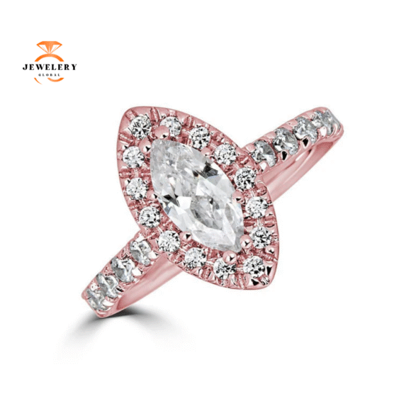 JULEVE 14KT GOLD 1.00 CTW DIAMOND MARQUISE HALO RING - Image 3