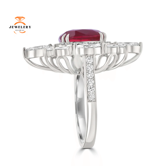 JULEVE 18KT WHITE GOLD 6.03 CT RUBY & 2.01 CTW DIAMOND HALO RING - Image 2