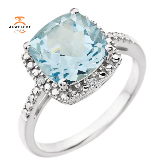 14KT WHITE GOLD SKY BLUE TOPAZ AND DIAMOND RING