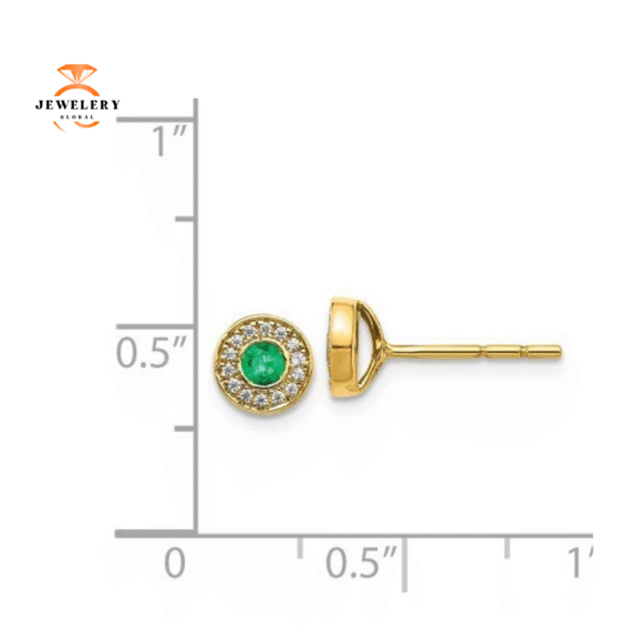 14KT YELLOW GOLD 0.21 CTW EMERALD & 0.09 CTW DIAMOND HALO EARRINGS - Image 2