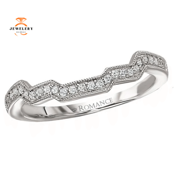 14KT WHITE GOLD 1/10 CTW DIAMOND NOTCHED MILGRAIN BAND