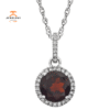 14KT WHITE GOLD 1.60 CT GARNET & .10 CTW DIAMOND HALO NECKLACE