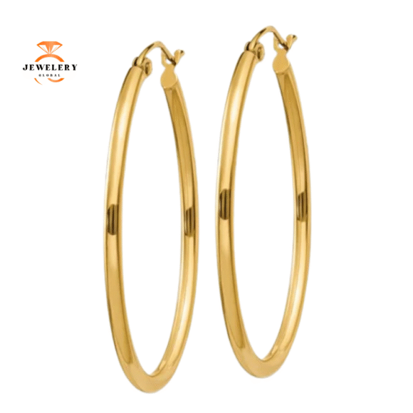14KT YELLOW GOLD OVAL HOOP EARRINGS - Image 3