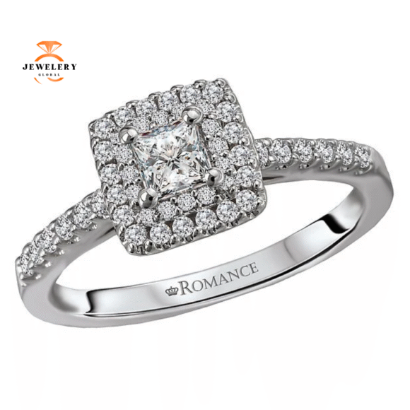 14KT WHITE GOLD 1/2 PRINCESS DIAMOND DOUBLE SQUARE HALO RING