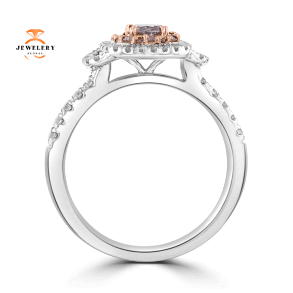 18KT TWO-TONE GOLD .72 CTW PINK DIAMOND DOUBLE HALO RING - Image 2