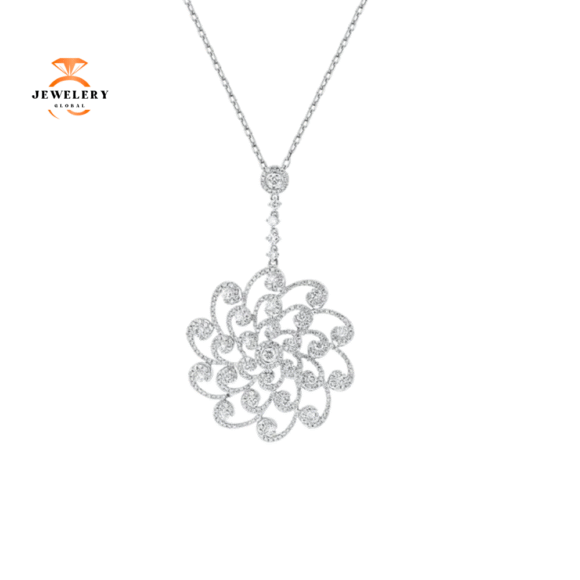 18KT White Gold 2.66 CTW Diamond Swirl Flower Pendant - Image 2